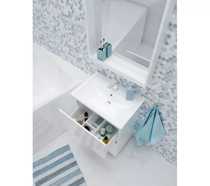 Тумба напольная без раковины 1Marka Aris 2 ящика, Выбрать размер: 60, Выбрать цвет: Белый, изображение 5