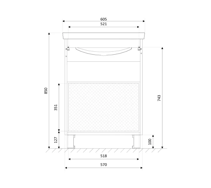 Тумба напольная без раковины 1Marka Aris 2 ящика, Выбрать размер: 60, Выбрать цвет: Белый, изображение 7
