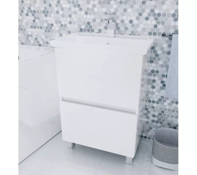 Тумба напольная без раковины 1Marka Aris 2 ящика, Выбрать размер: 60, Выбрать цвет: Белый, изображение 4