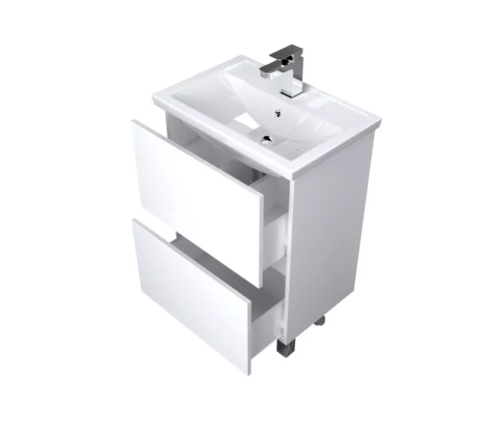 Тумба напольная без раковины 1Marka Aris 2 ящика, Выбрать размер: 60, Выбрать цвет: Белый, изображение 3