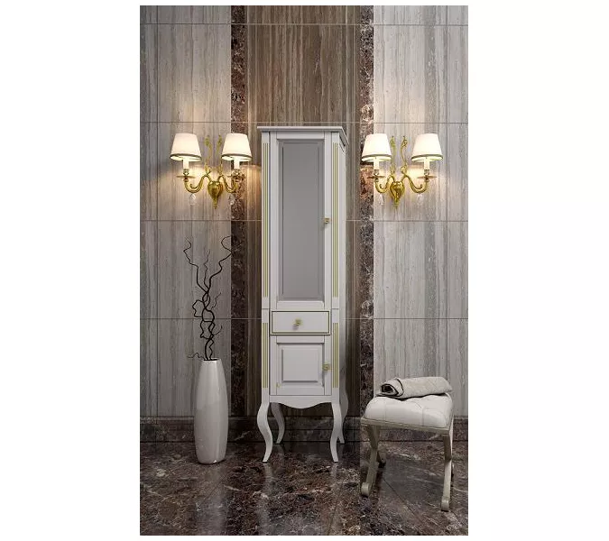 Пенал напольный OPADIRIS Лаура правый белый матовый с бежевой патиной/swarovski золото, Ориентация: Правая, Выбрать цвет: Белый/золото, изображение 6