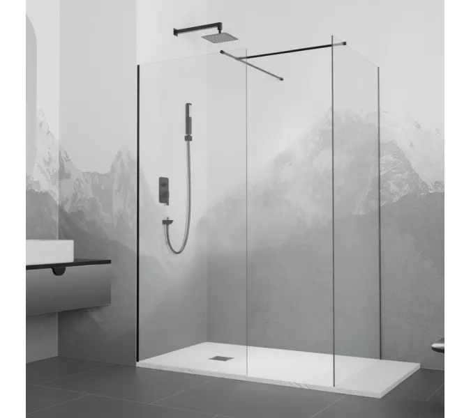 Перегородка для душа RGW WA-020B (WA-010B (2 шт.) + S-1220 B), Цвет стекла: прозрачное, Цвет профиля (вариация): Черный, Выбрать размер: 700*700