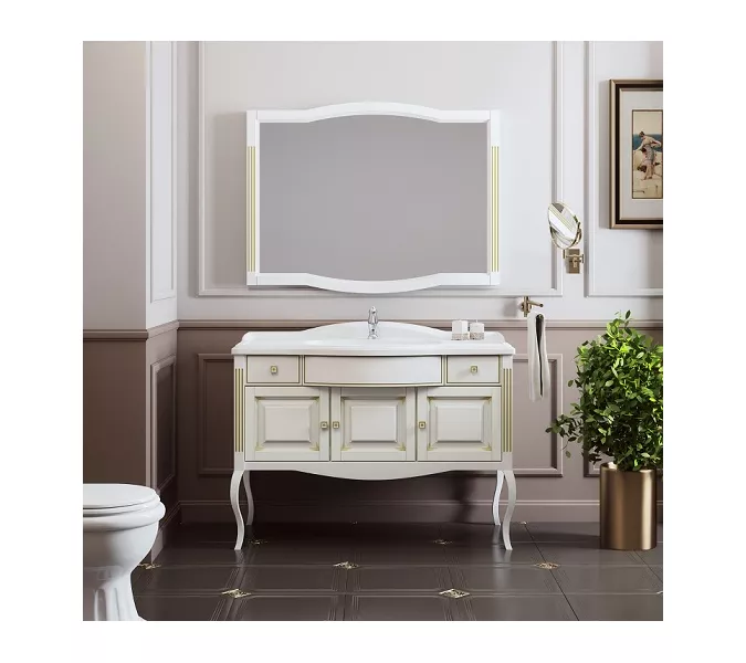 Тумба напольная с раковиной  OPADIRIS Лаура - 120 Белый матовый с бежевой патиной/swarovski золото, Выбрать цвет: Белый/золото, Выбрать размер: 120, изображение 6