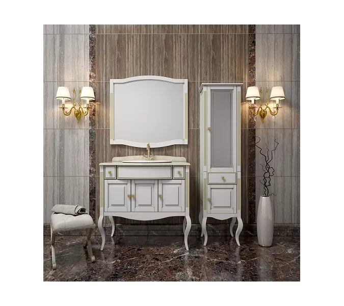 Тумба напольная с раковиной  OPADIRIS Лаура - 120 Белый матовый с бежевой патиной/swarovski золото, Выбрать цвет: Белый/золото, Выбрать размер: 100, изображение 8