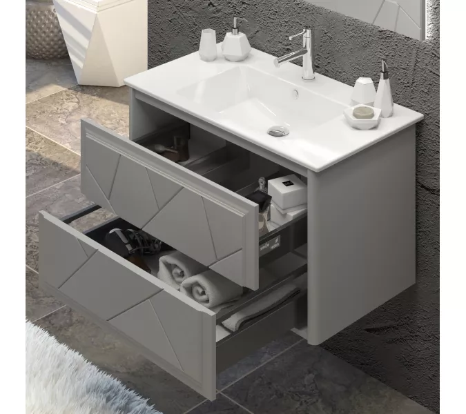 Тумба с раковиной  OPADIRIS Луиджи серый, Выбрать цвет: Серый, Выбрать размер: 90, изображение 5