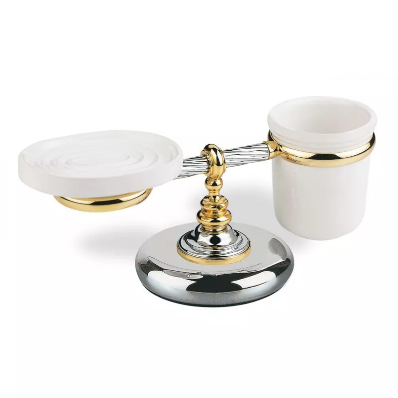 Аксессуары: Stil Haus Giunone  настольные керамические мыльница + стакан   белый - золото 1 в магазине Акватория
