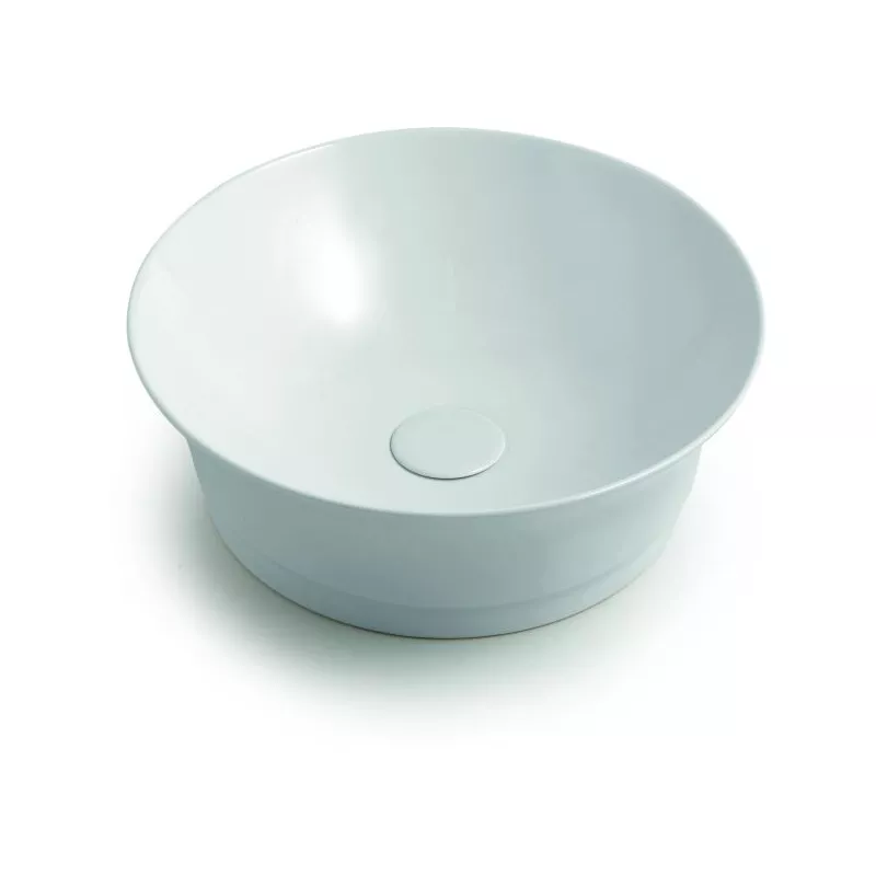 Санфаянс: White Ceramic Idea накл. круглая раковина ?42хh15 см с кер. дон. клап.  белый глянцевый 1 в магазине Акватория