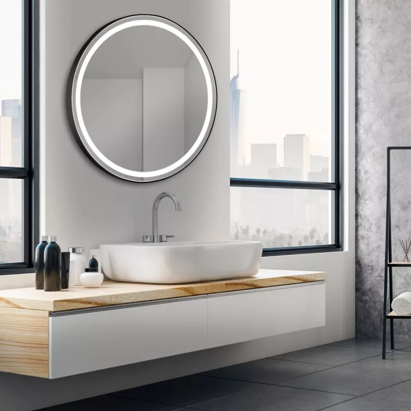Мебель для ванной: Зеркало Xpertials OLEKR 60 см С LED подсветкой, с кнопкой вкл/выкл и антизапотевания на полотне черный профиль 1 в магазине Акватория